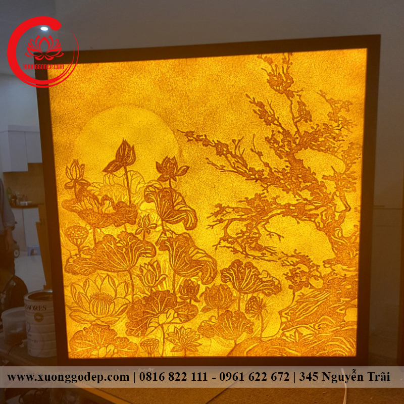 Tranh Trúc Chỉ Sen Tùng Trăng Vuông TTC-23